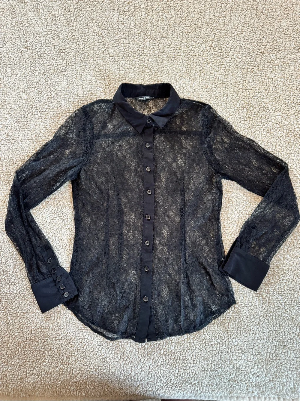 Max & Mia Black Sheer Lace Button Down Blouse Size S